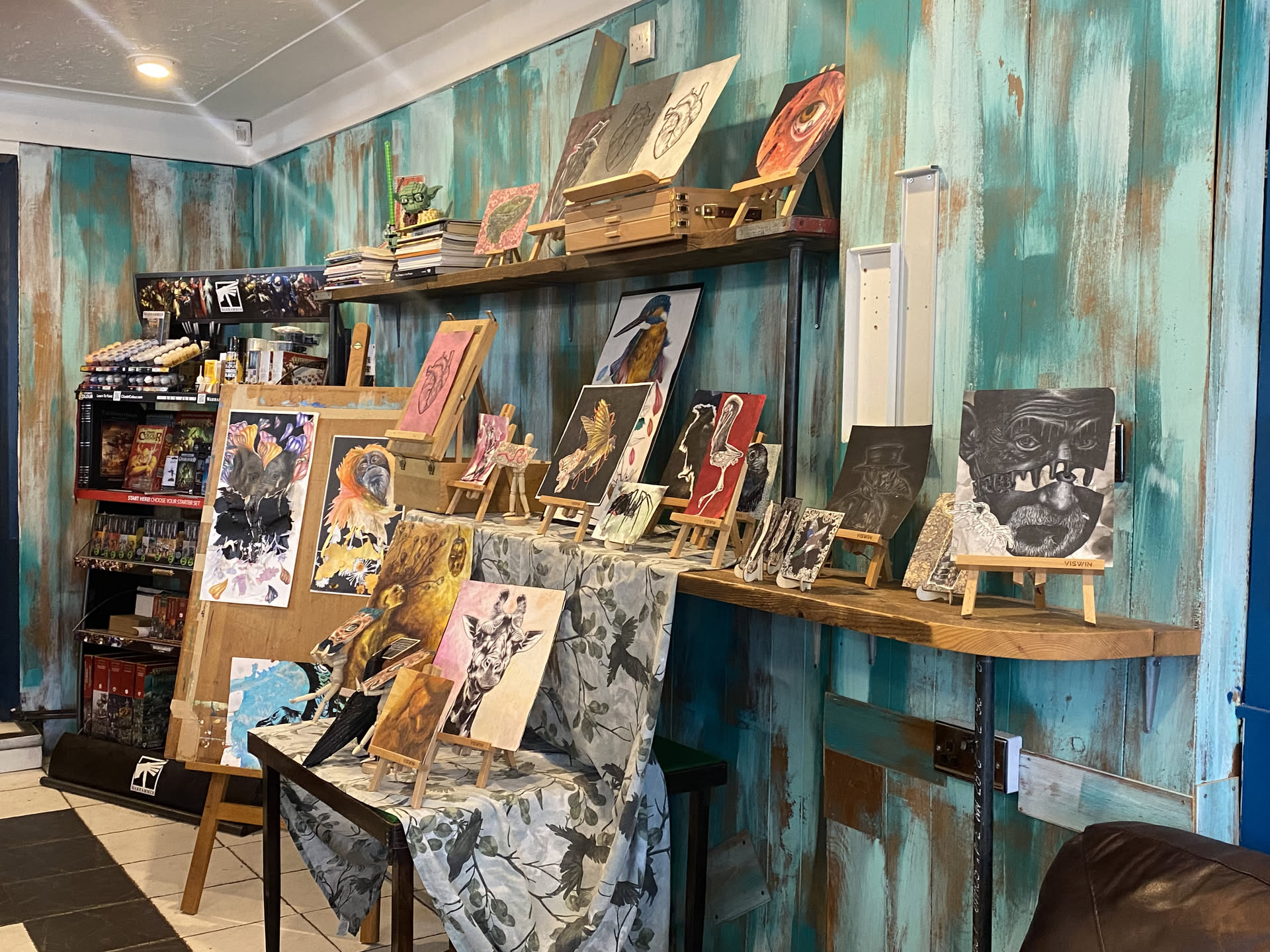 Gallery display of Lizzie Rutland paintings
