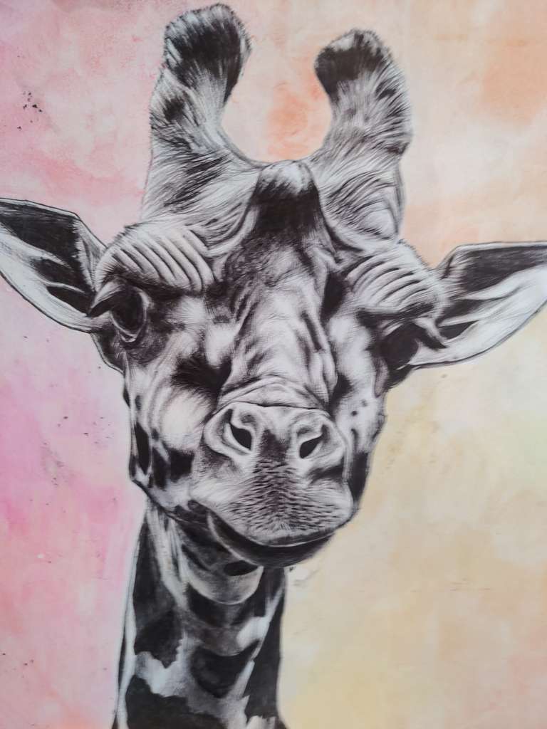 Painting of a giraffe by Lizzie Rutland