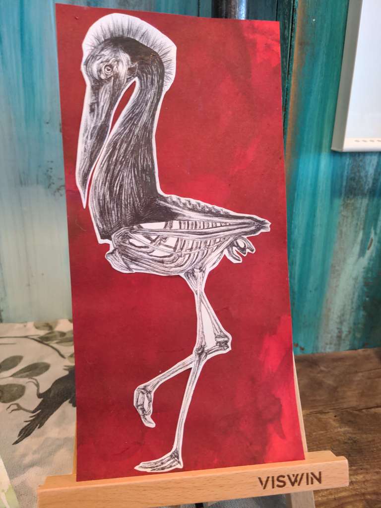 Stork on a red background